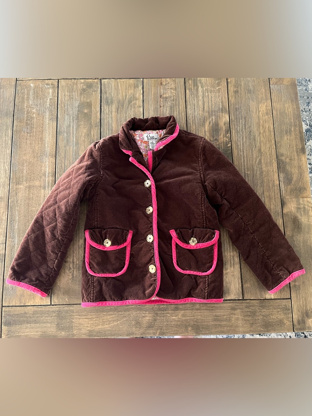Vintage Lilly Pulitzer Brown Corduroy Quilted Jacket Hot Pink Trim Girls size 5